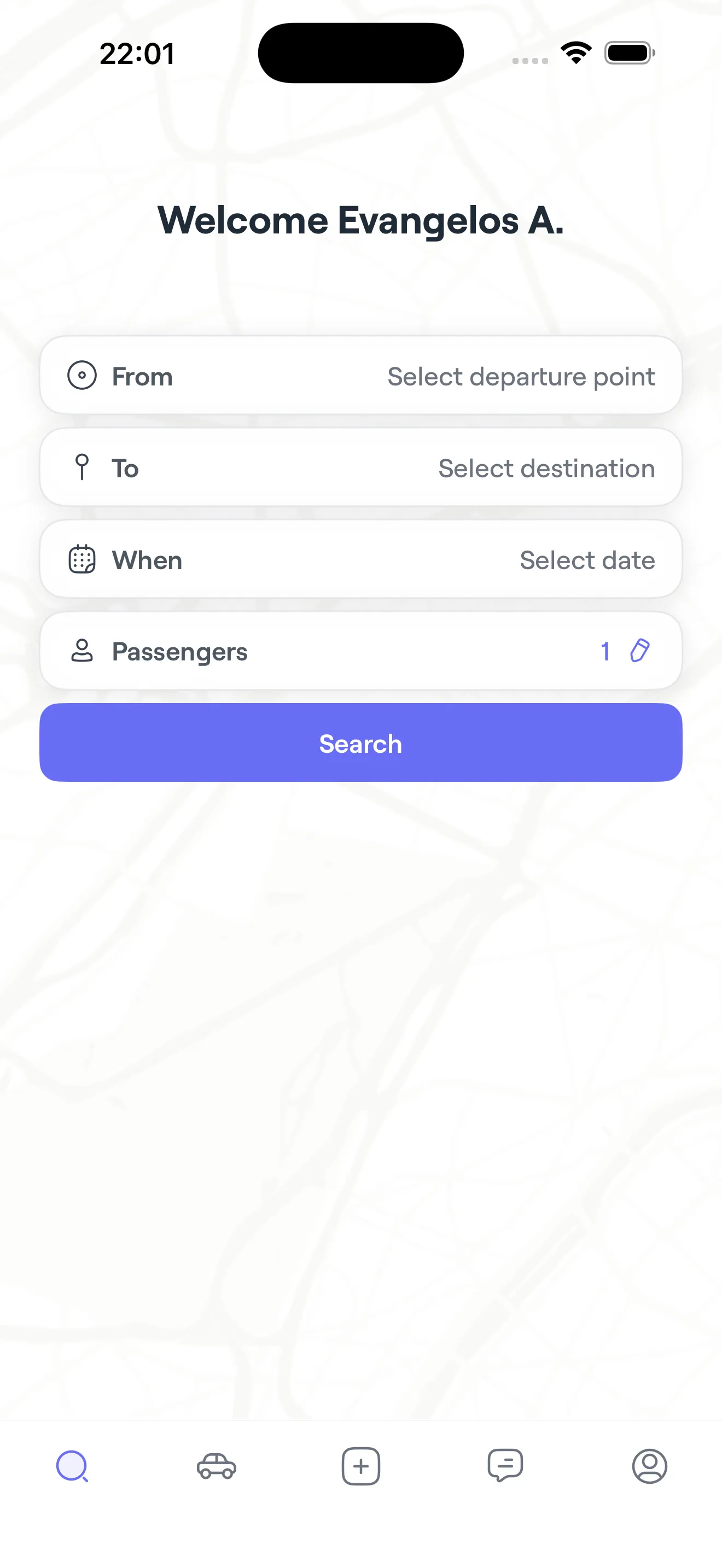 Stride search screen for finding rides